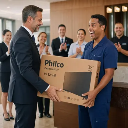Cliente recebendo prêmio em campanha promocional