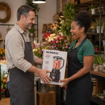 Cliente recebendo prêmio em campanha promocional